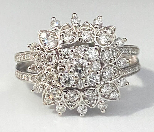 10K White Gold & 1.0CT Diamond Cluster Ring Size N 1/2 - 6 3/4