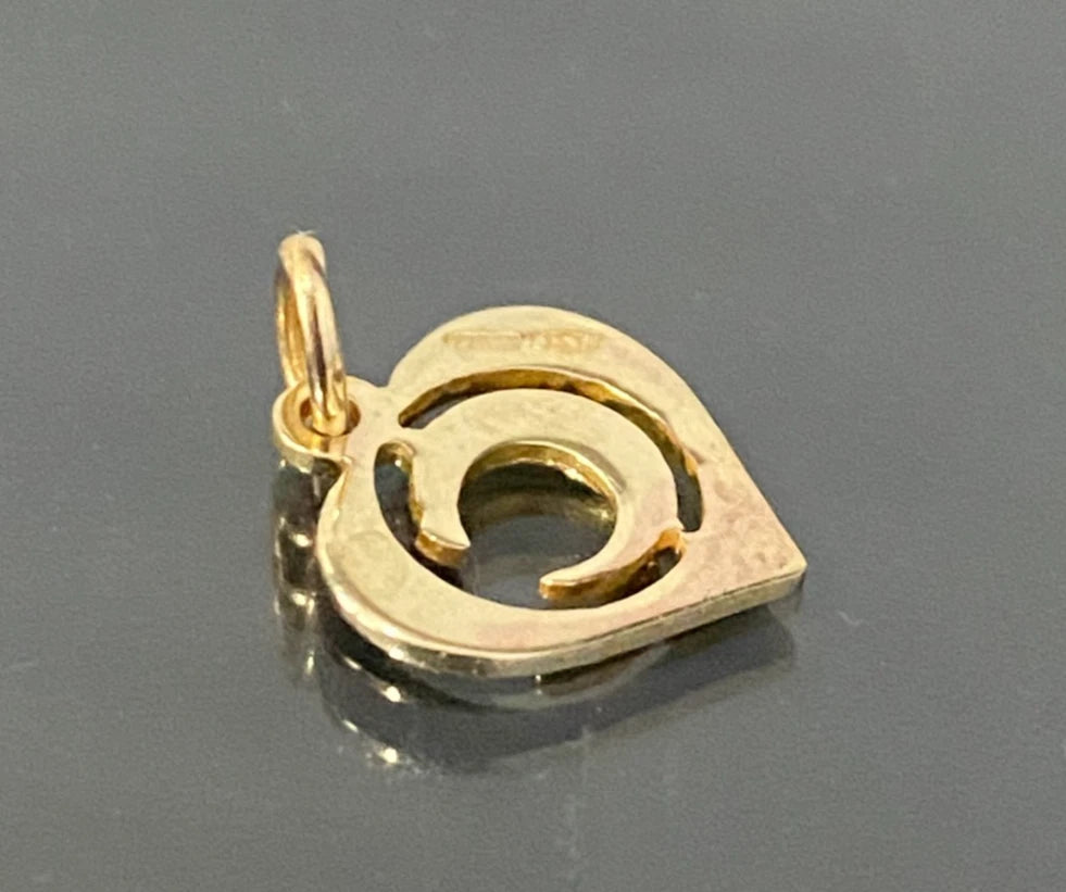 Italian 8K Yellow Gold " C " Letter Heart Shape Pendant/Charm 16.0mm High
