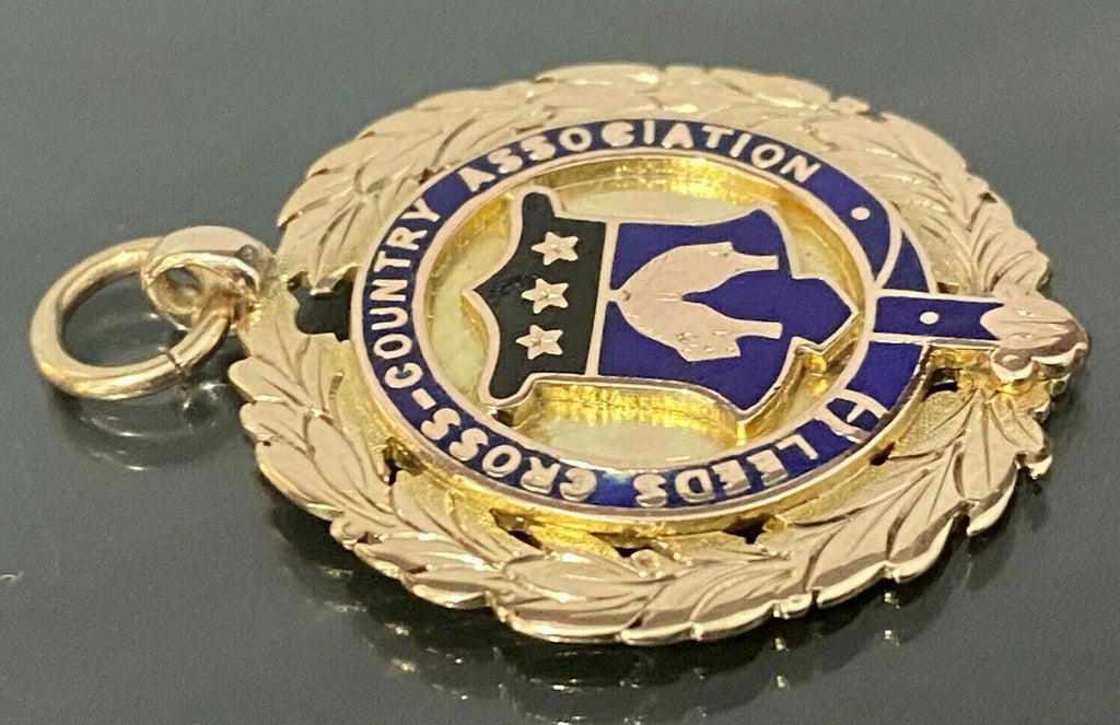Victorian 9K Yellow Gold & Enamel Fob Medallion Medal C1897