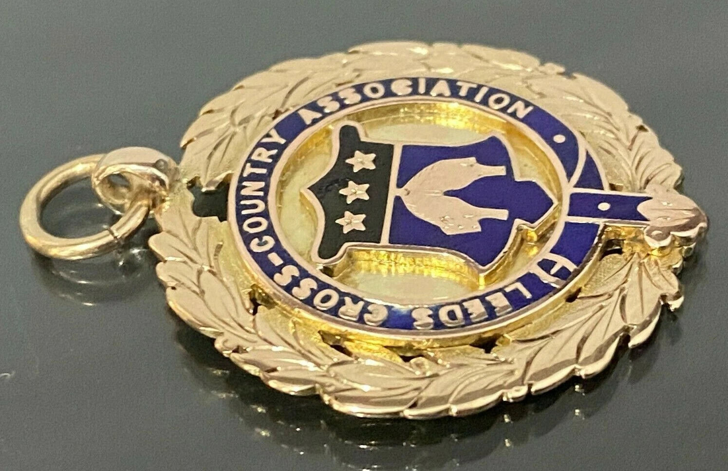 Victorian 9K Yellow Gold & Enamel Fob Medallion Medal C1897