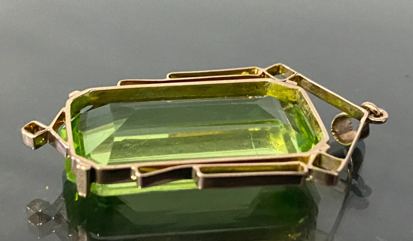 Vintage 9K Yellow Gold & Green Paste Pendant