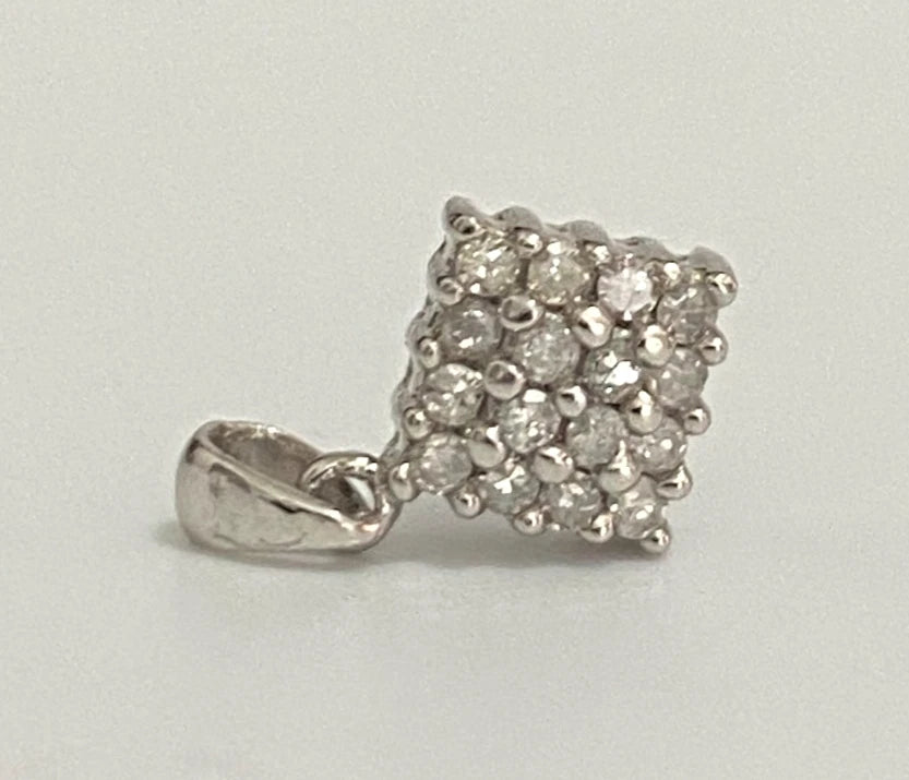 9K White Gold & 0.13CT Diamond Drop Pendant - 13mm High