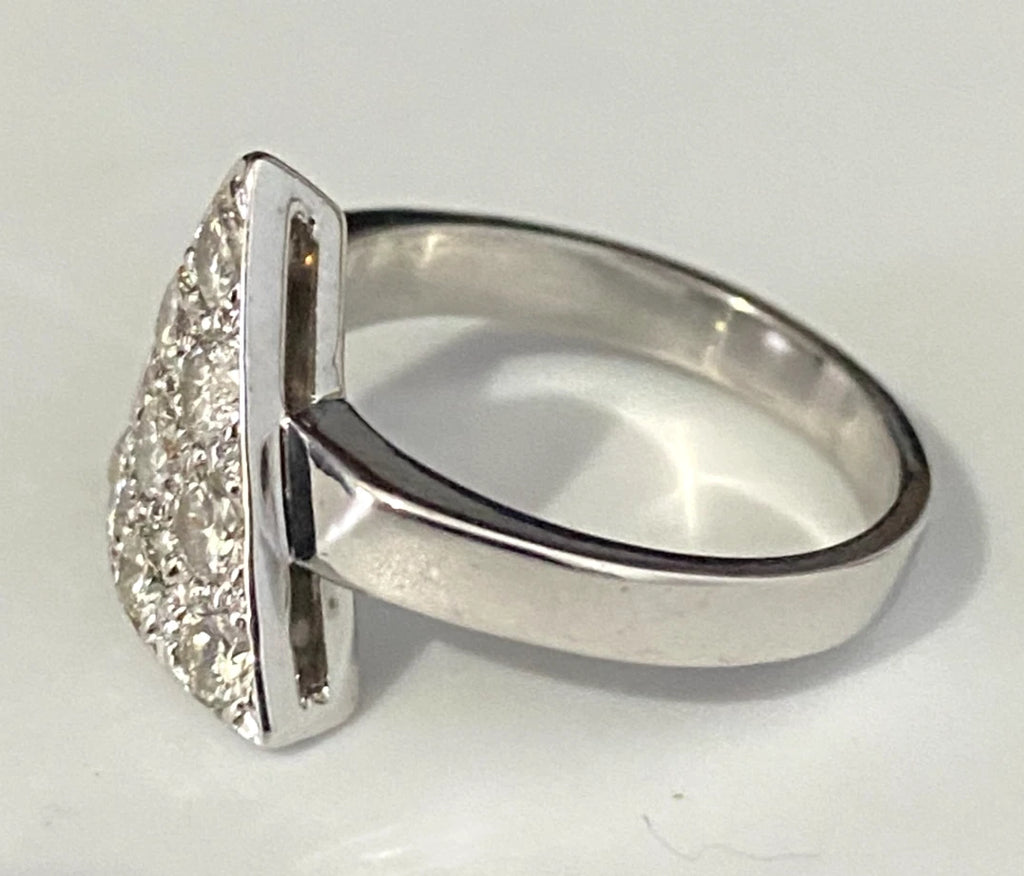 18K White Gold & 0.75CT Diamond Triangle Ring Size M - 6 1/4