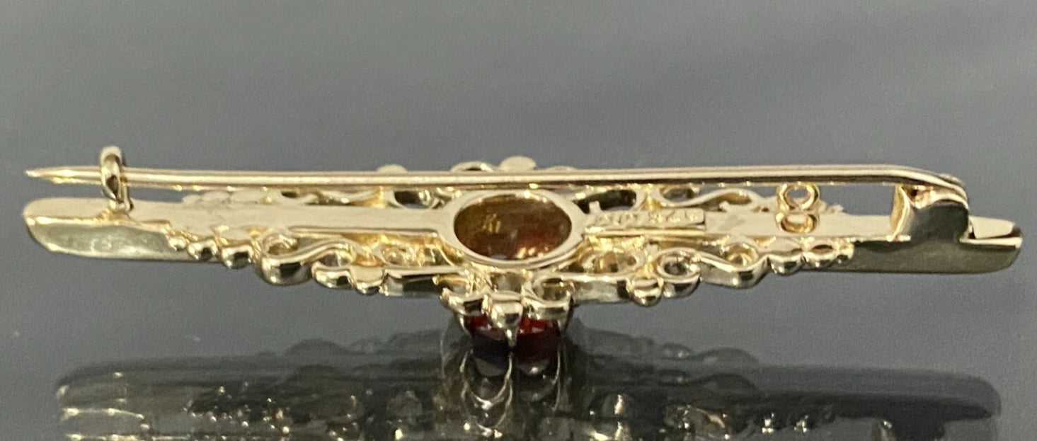 9K Yellow Gold & Garnet Brooch 47.25mm Long