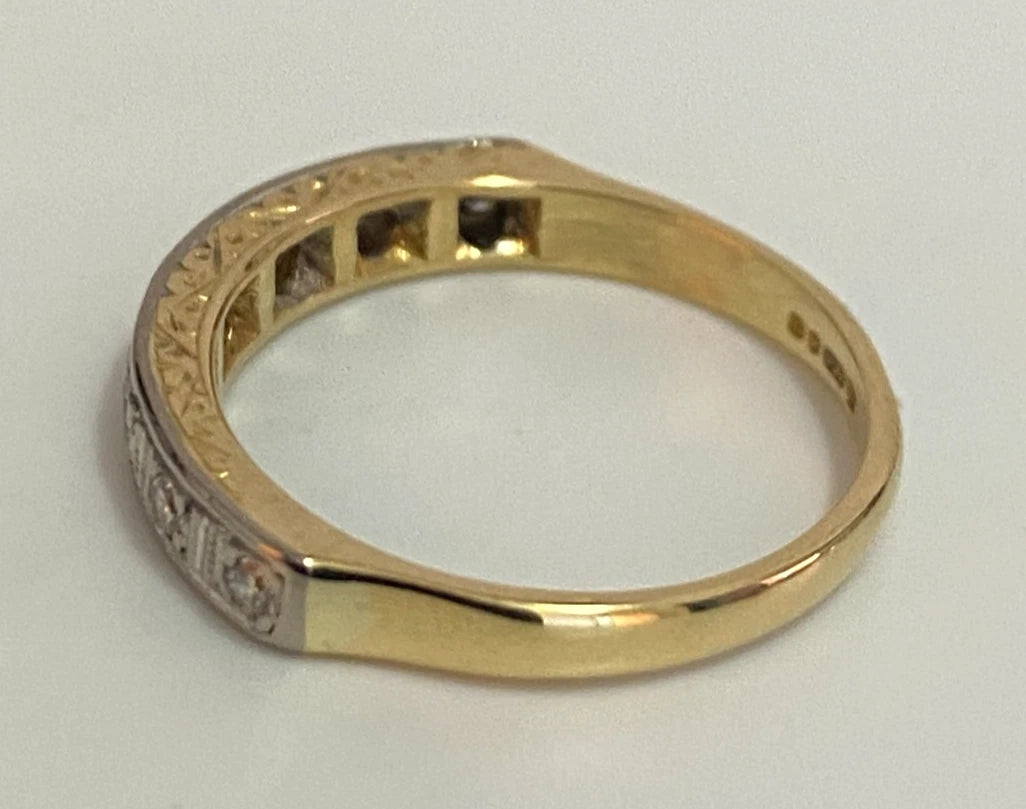 Vintage 18K Yellow Gold Diamond Eternity Engraved Ring - Size L (US 5.75)
