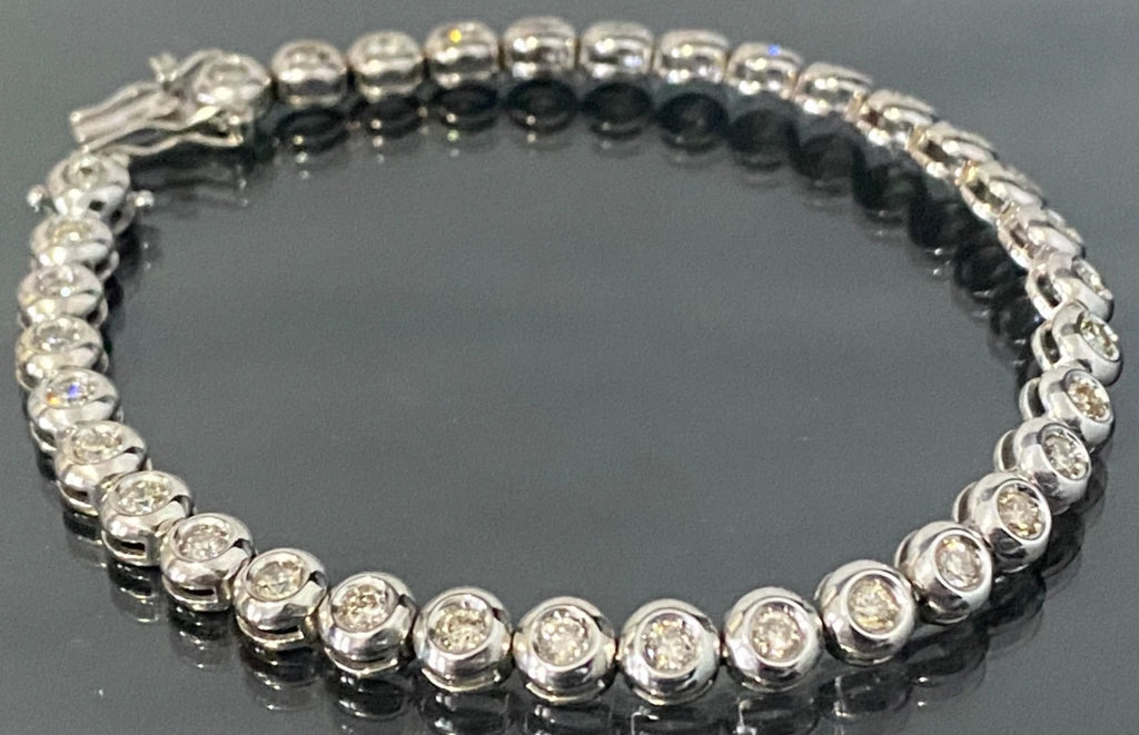18K White Gold & 2.0CT Diamond Bezel-Set Tennis Bracelet 18.50cm Long