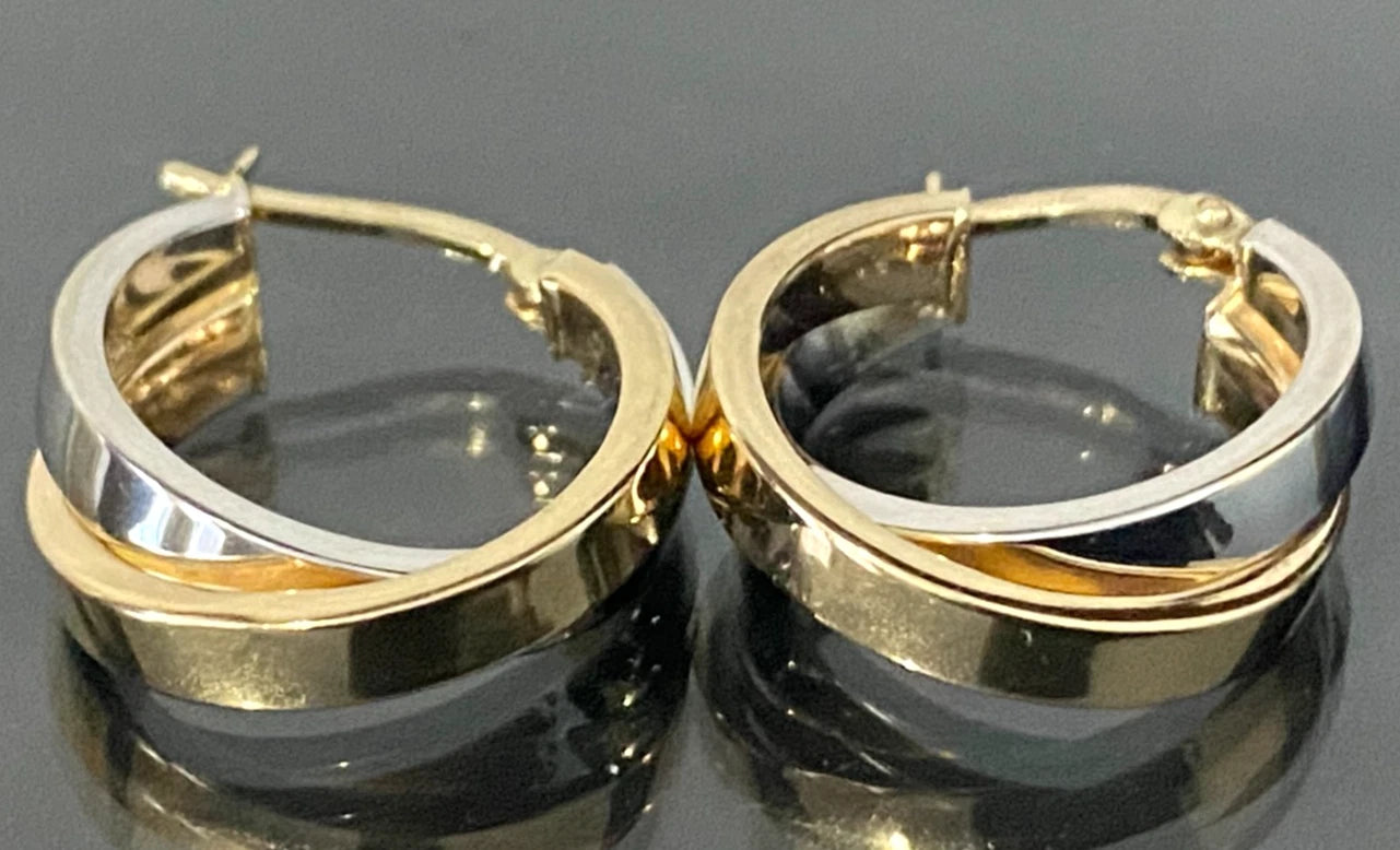9K Two Tone Gold Double Hoop Earrings 21.0mm