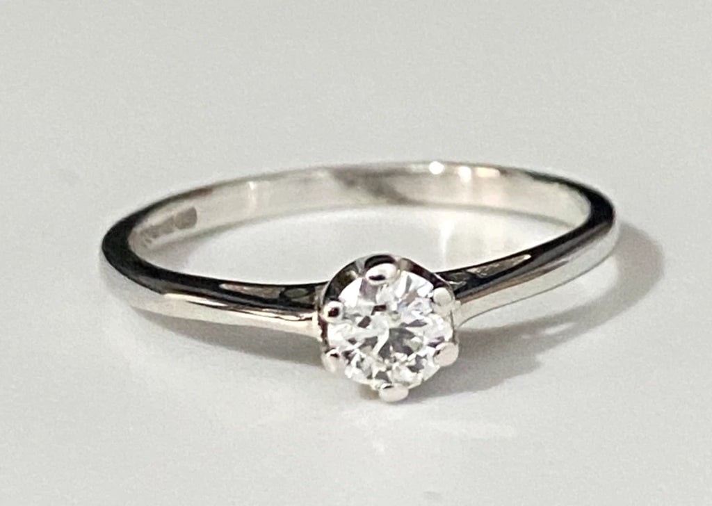 9K White Gold & 0.25CT Diamond Solitaire Engagement Ring Size N - 6 3/4