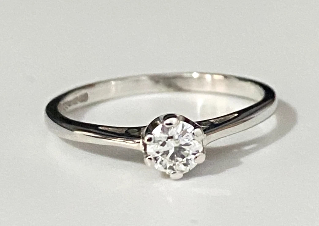 9K White Gold & 0.25CT Diamond Solitaire Engagement Ring Size N - 6 3/4