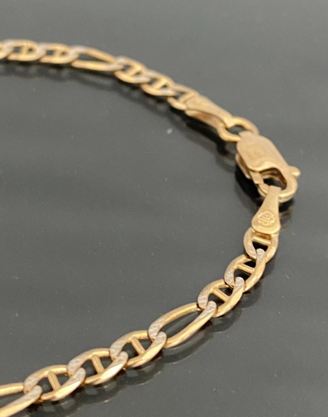 9K Yellow Gold Figaro Link Bracelet 18.50cm Long