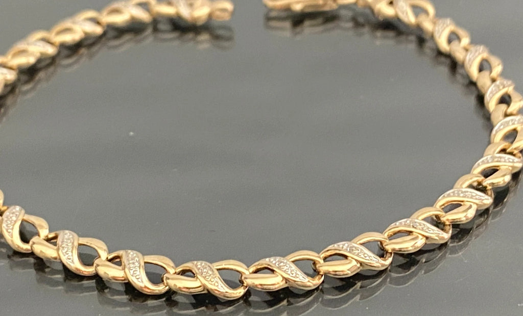 9K Yellow Gold Diamond Infinity Bracelet 20cm Long