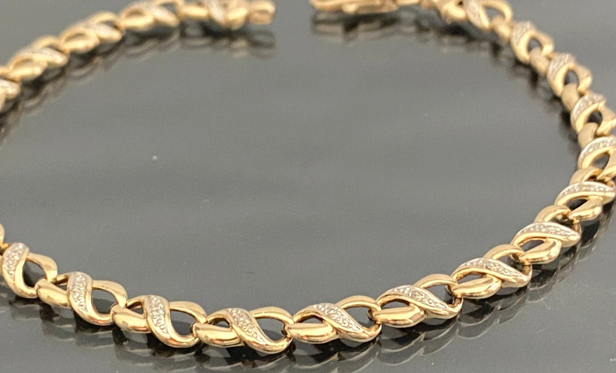 9K Yellow Gold Diamond Infinity Bracelet 20cm Long