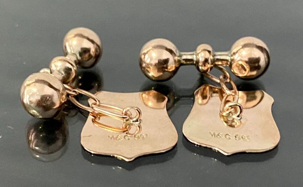 An early 9K Rose Gold "GIM" Initial Engraved Shield Cufflinks