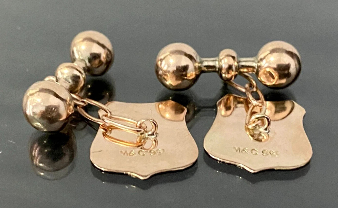 An early 9K Rose Gold "GIM" Initial Engraved Shield Cufflinks