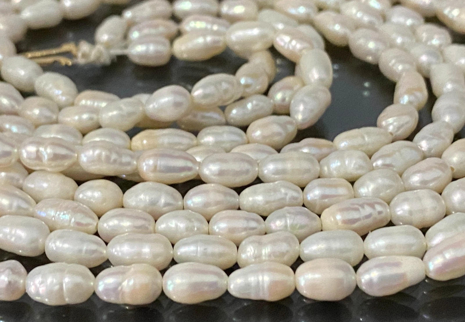 White Cultured Pearl Multi-Strand Necklace W/ 9K Yellow Gold Clasp 79cm Long
