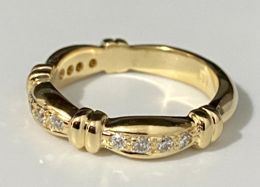 18K Yellow Gold & 0.25CT Diamond Wedding Band Ring Size O - 7 1/4
