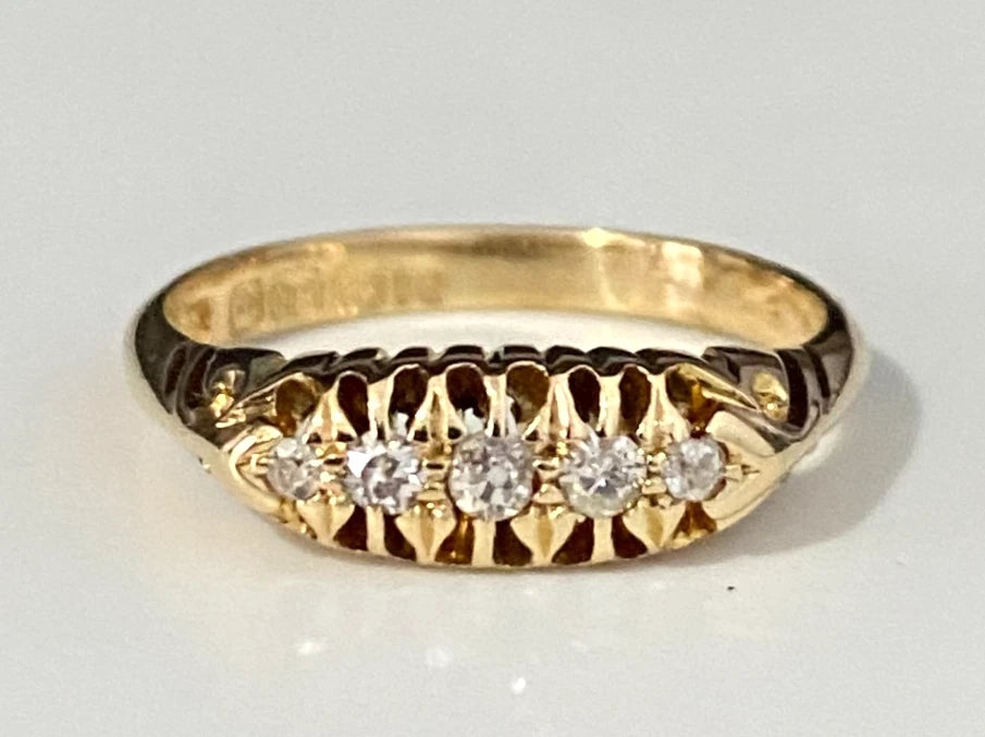 Antique 18K Yellow Gold & Old Mine Diamond Ring C1916 Size M - 6 1/4