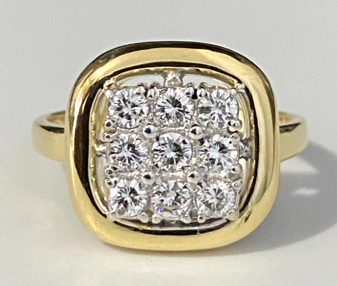 18K Yellow Gold & 0.70CT Diamond Cluster Ring Size Q - 8 1/4