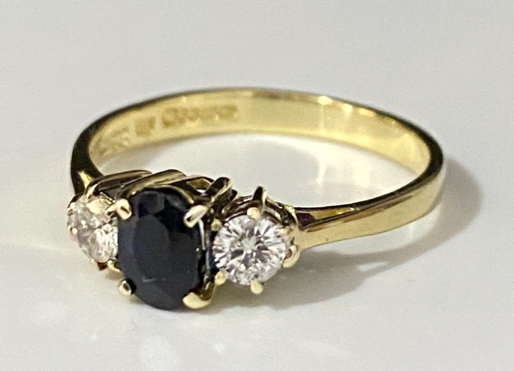 18K Yellow Gold W/Sapphire & 0.25CT Diamond Cluster Ring Size N 1/2 - 7