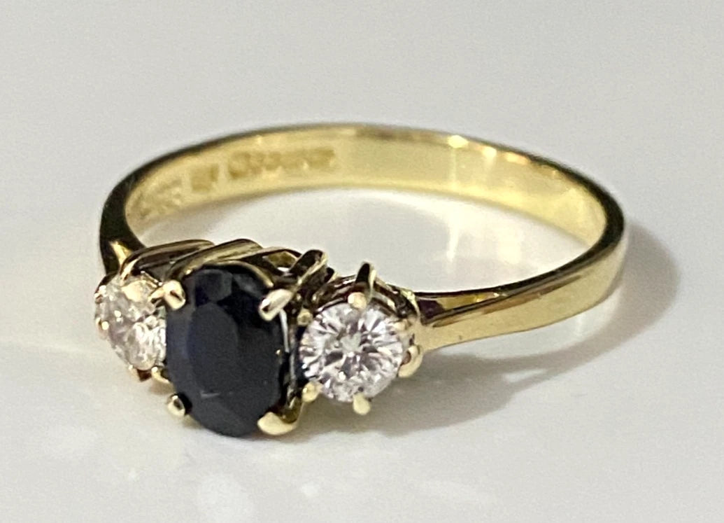 18K Yellow Gold W/Sapphire & 0.25CT Diamond Cluster Ring Size N 1/2 - 7
