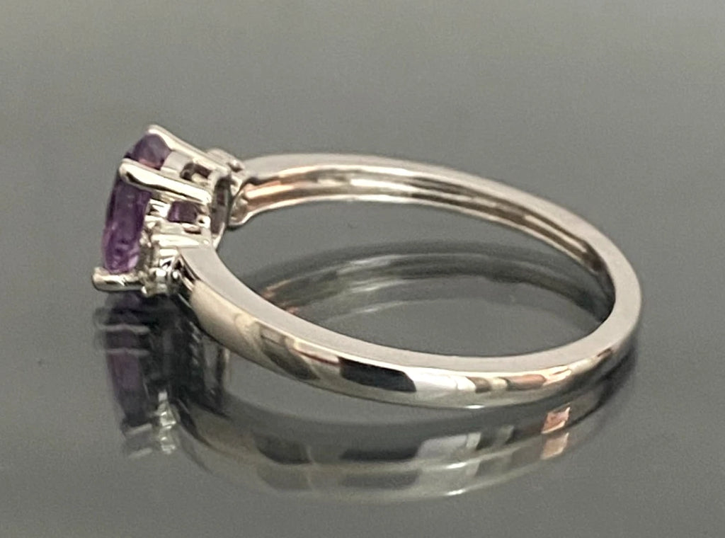 9K White Gold Amethyst & Diamond Floral Shoulder Ring Size U (US 10.5)