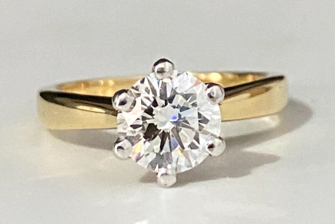 18K Yellow Gold & 1.30CT Diamond Solitaire Engagement Ring - Size M 1/2 (6.50)