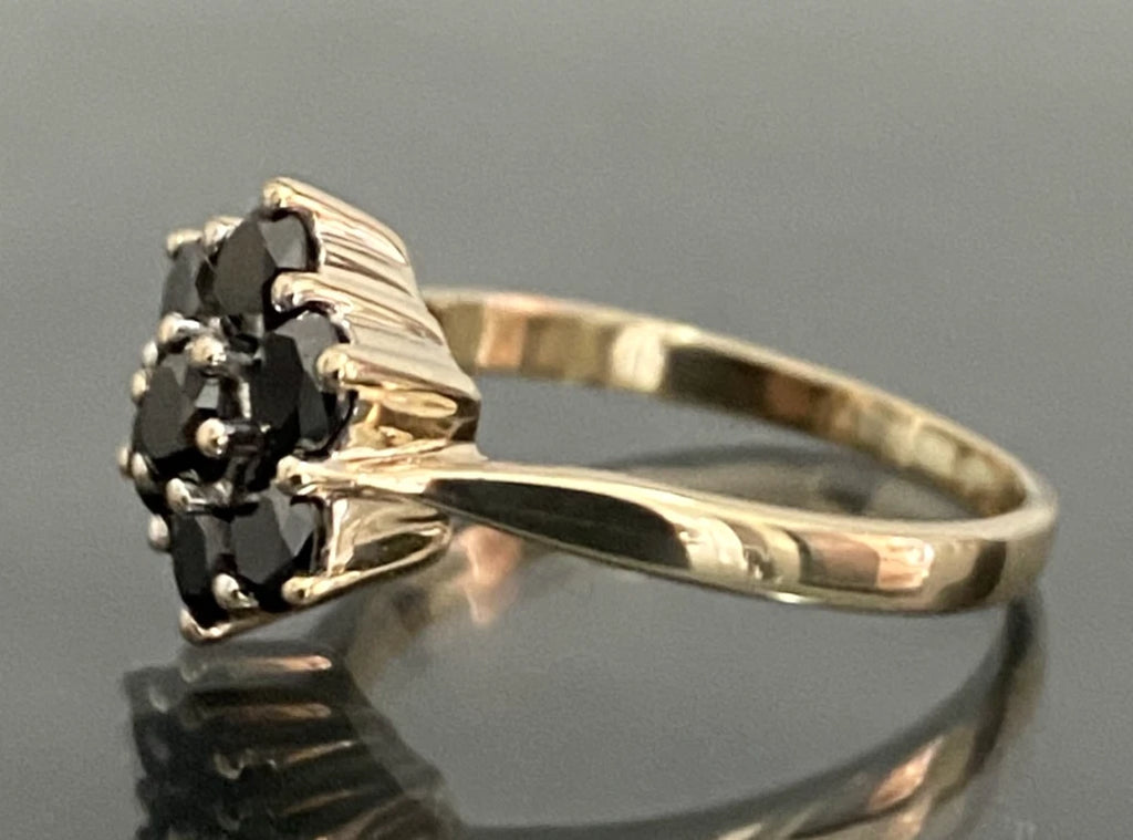 9K Yellow Gold 0.80CT Black Diamond Cluster Ring Size L (US 5.75)
