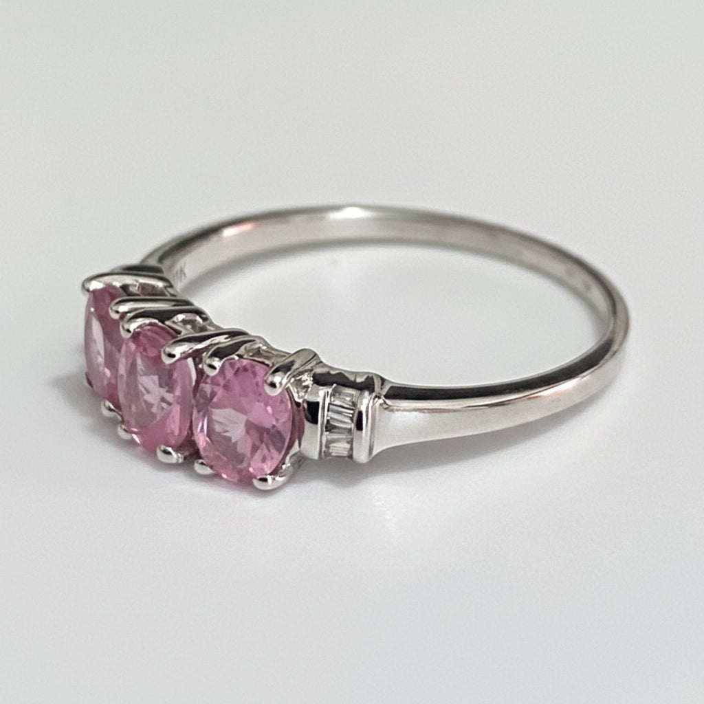 10K White Gold W/ Spinel & Diamond Three Stone Ring - Size Q (US 8.25)