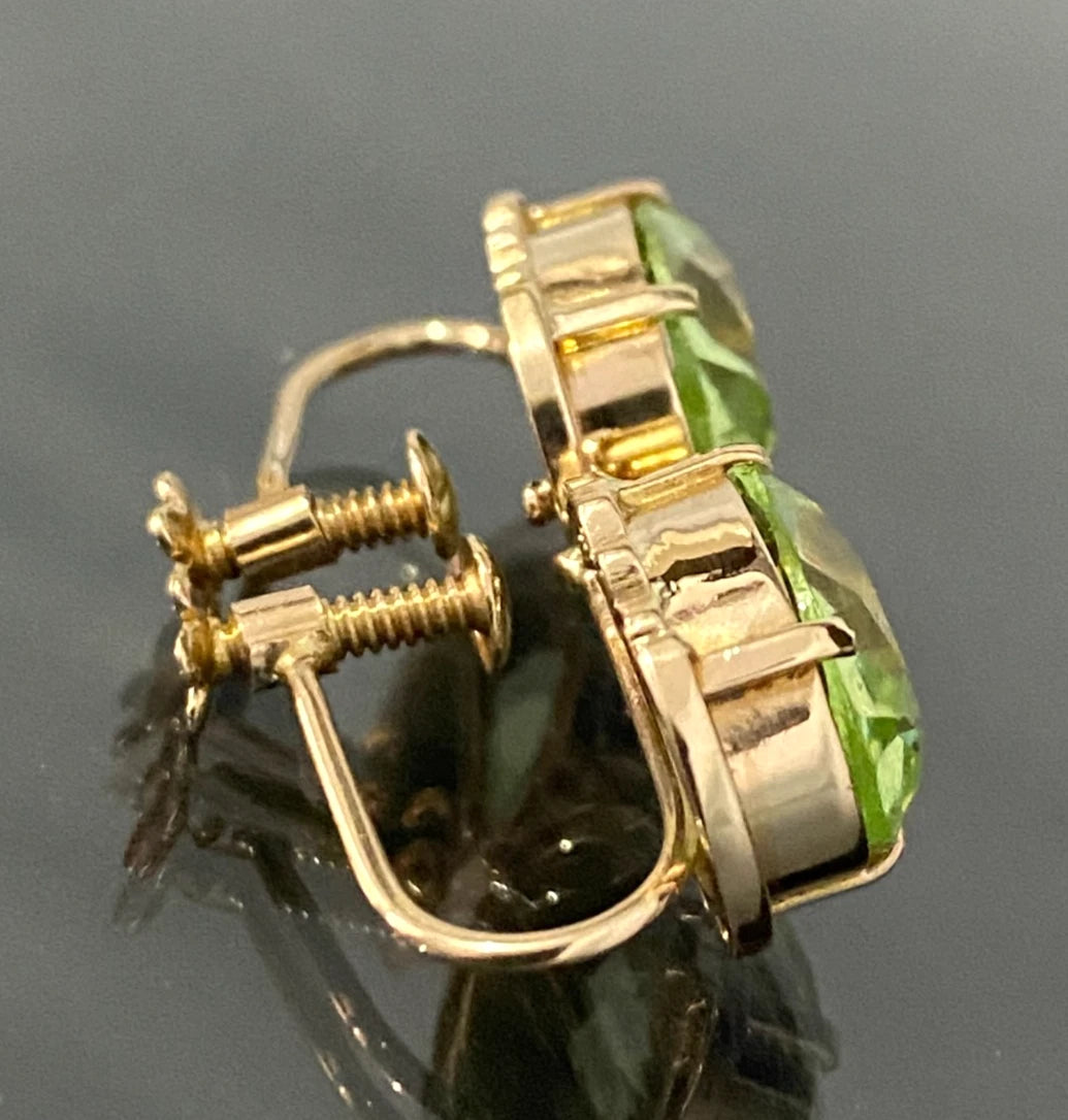 1950's 9K Rose Gold & Green Stone Set Earrings for Non-Pierced