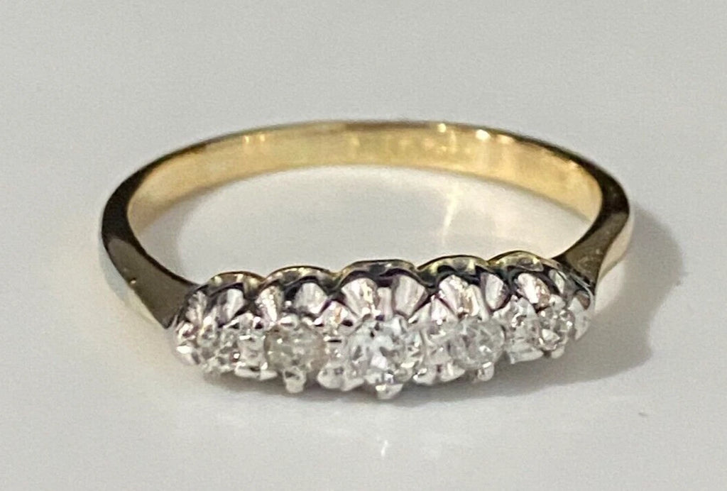 Art Deco 18K Yellow Gold & Diamond Five Stone Ring Size K 1/2 - 5 3/8