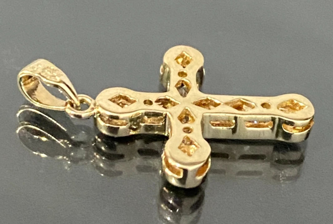 9K Yellow Gold & Cubic Zirconia Cross Pendant 24.0mm High