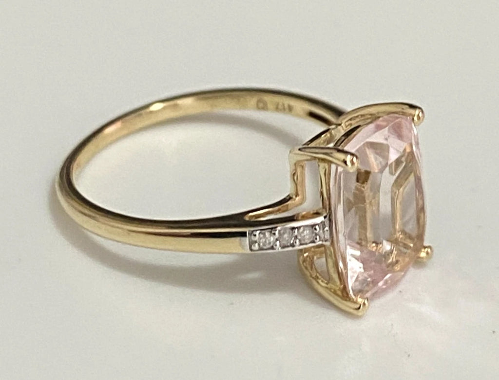 10K Yellow Gold 2.67CT Morganite & Diamond Ring Size L (US 5.75)