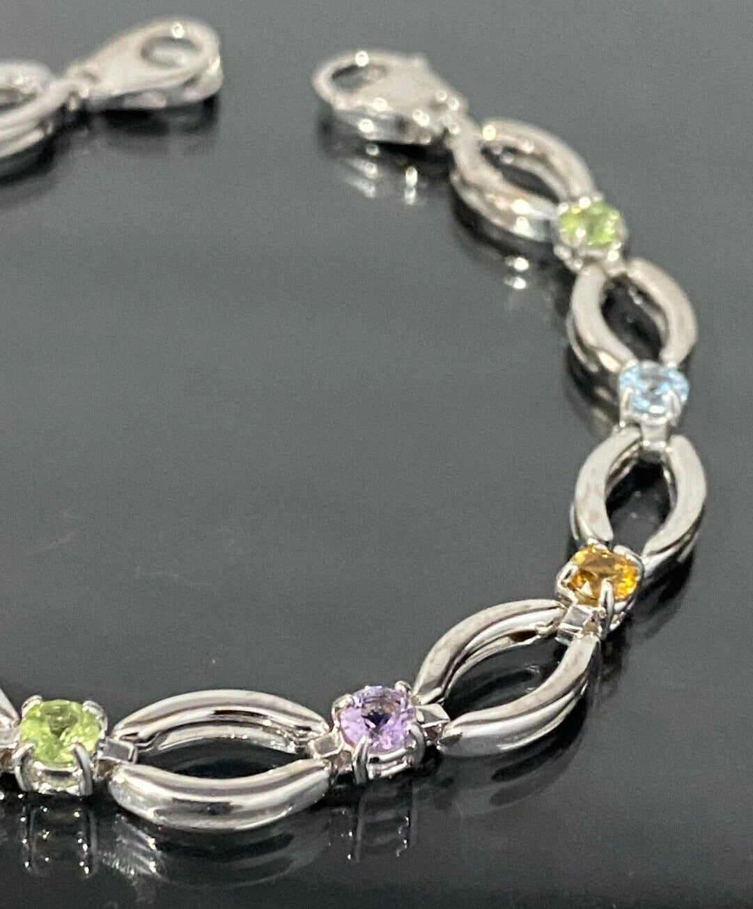 9K White Gold & Multi-Gemstones Bracelet 19cm