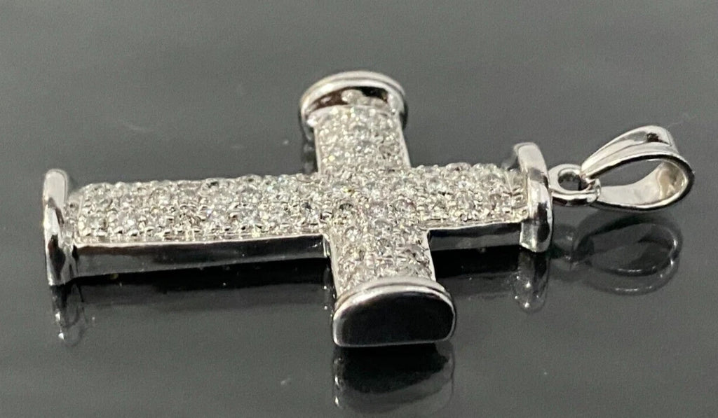 Large 9K White Gold W/ 1.00CT Diamond Cross Pendant