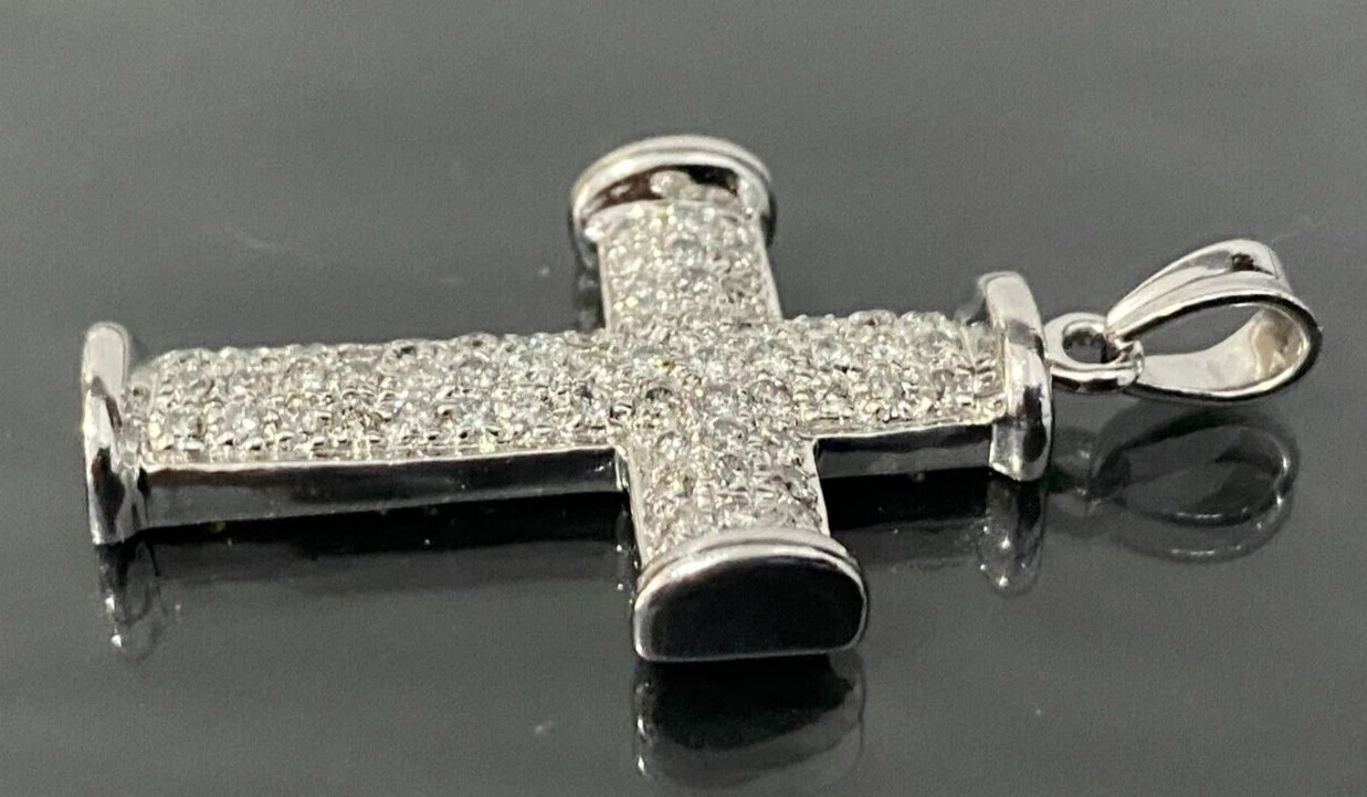 Large 9K White Gold W/ 1.00CT Diamond Cross Pendant
