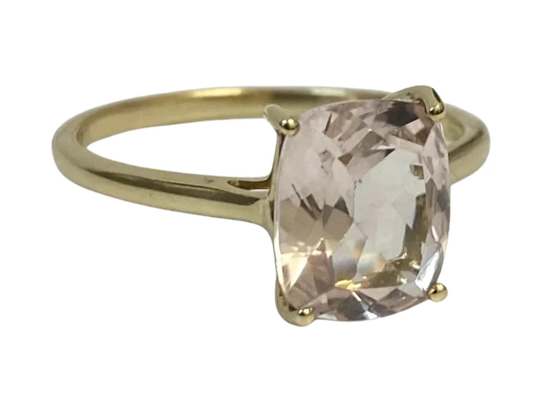 10ct Yellow Gold Pink Cushion Morganite Ring 10x8mm Size R 1/2 (US 9)