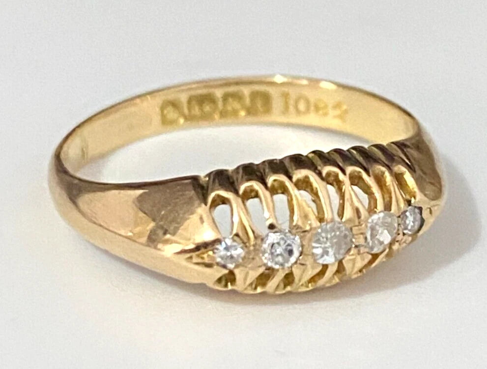 Antique 18K Yellow Gold & Old Cut Diamond Ring C1918 Size O - 7