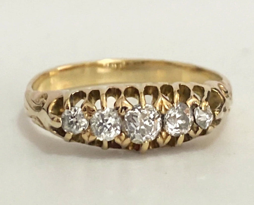 Antique 18K Yellow Gold W/ 0.50CT Diamond Five Stone Ring Size O (US 7.25)