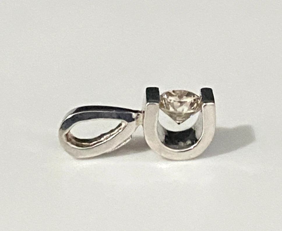14K White Gold & 0.20CT Diamond Bar Set Single Stone Pendant