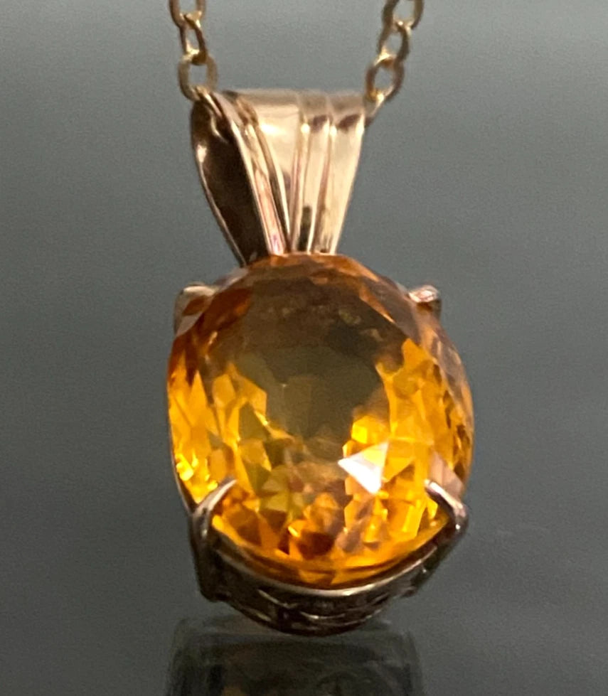 A Mid Century 14K Rose Gold Orange Stone Pendant 24mm | Vintage Estate Jewellery
