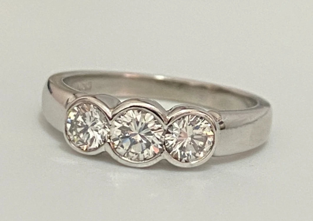 950 Palladium & 0.60CT Diamond 3 Stone Bezel Set Ring - Size I (US 4.5)