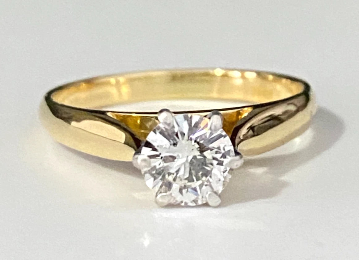 18K Yellow Gold & 0.80CT Diamond Solitaire Ring Size O 1/2 - 7 1/2