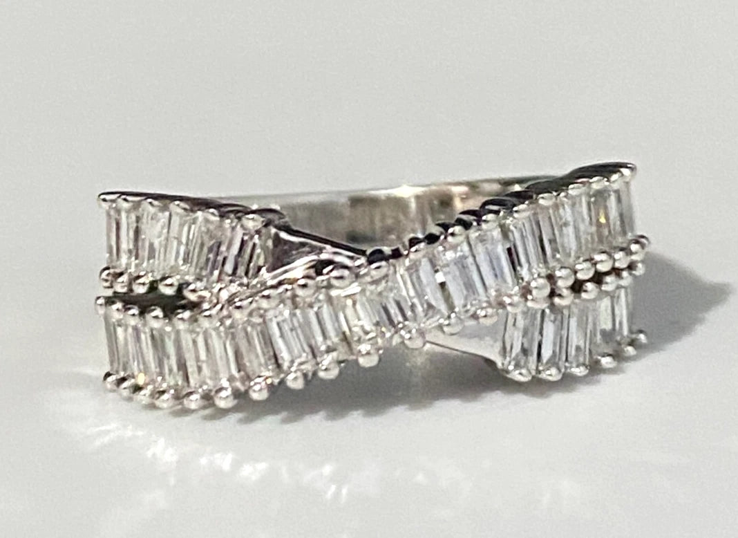 9K White Gold & 0.90CT Diamond Crossover Ring Size L - 5 3/4