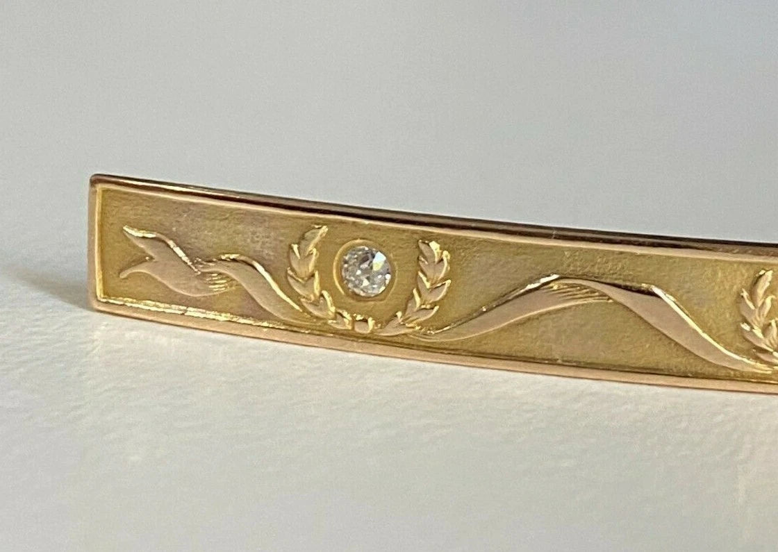 Art Deco 14K Yellow Gold & Diamond Brooch 59mm