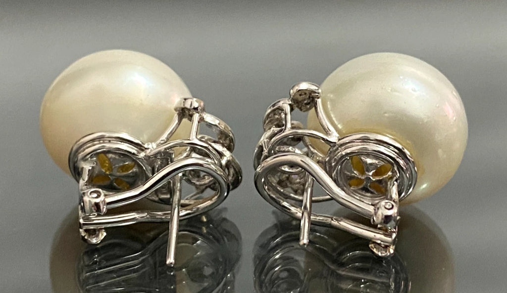 18K White Gold South Sea Pearl & Diamond Clip-on Earrings
