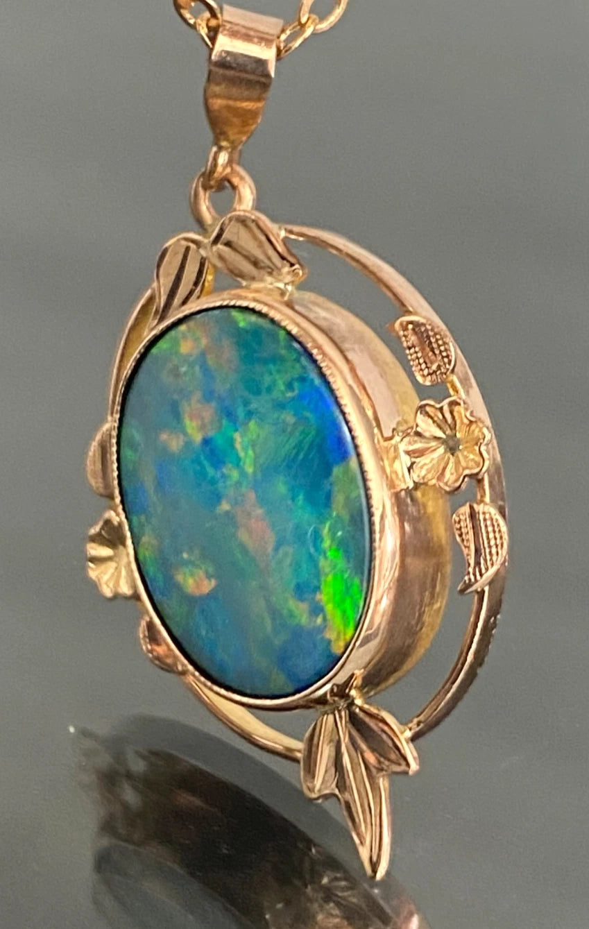 Art Deco 9K Yellow Gold Opal Doublet Pendant