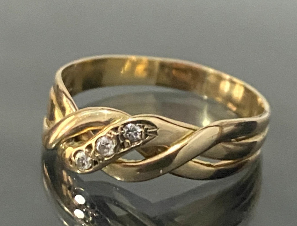 14K Yellow Gold & Diamond Braid Motif Ring Size S - 9 3/8
