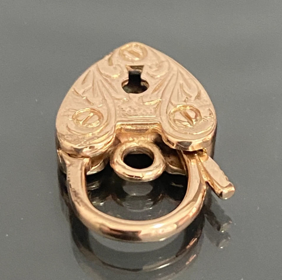 Vintage 9K Rose Gold Heart Engraved Padlock Clasp / pendant