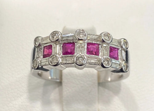 14K White Gold W/ Ruby & 0.60CT Diamond Ring Size N - 6 3/4