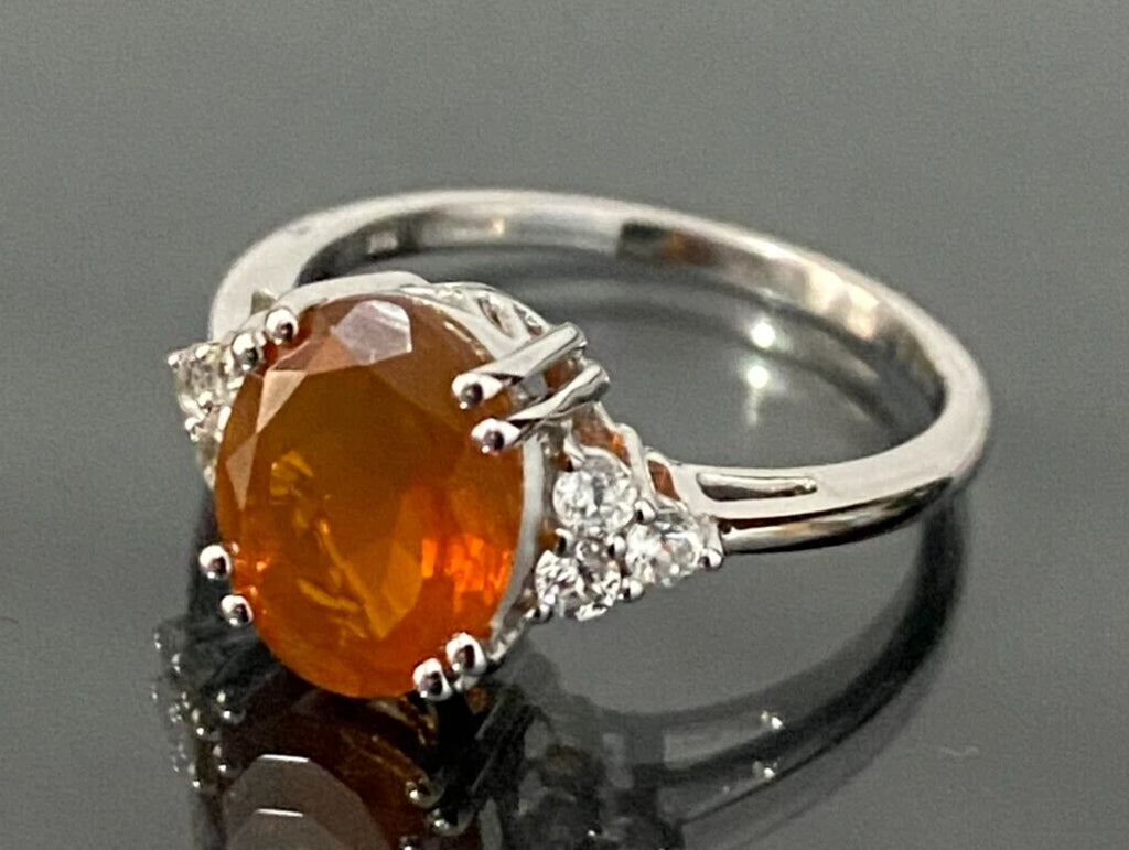 9K Yellow Gold W/ 1.93CT American Fire Opal Ring Size N 1/2 - 6 3/4